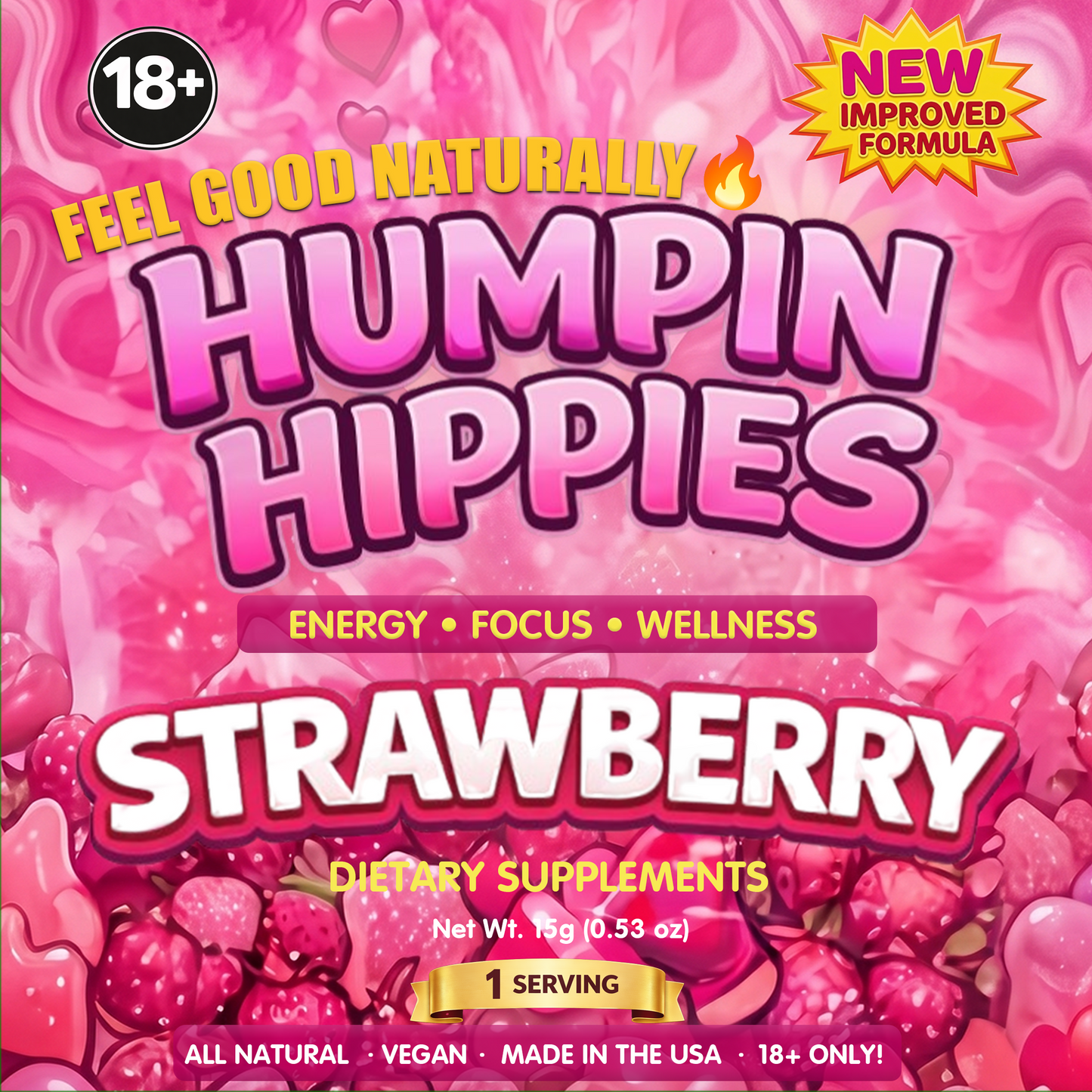 3-Count Refill Pack (Retail Store) - Humpin Hippies Female Enhancement Gummies Strawberry 3-count pouch